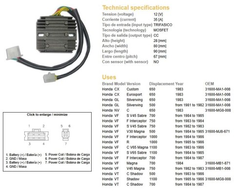 DZE REGULATOR NAPIĘCIA HONDA CX 650 '83; GL 650 '83; VF 700S '84-'85; VF 750F/S/C '84-'85; VF 1000/1100R/F/C '84-'86 (ESR650) DZE REGULATOR NAPIĘCIA HONDA CX 650 '83; GL 650 '83; VF 700S '84-'85; VF 750F/S/C '84-'85; VF 1000/1100R/F/C '84-'86 (ESR650)