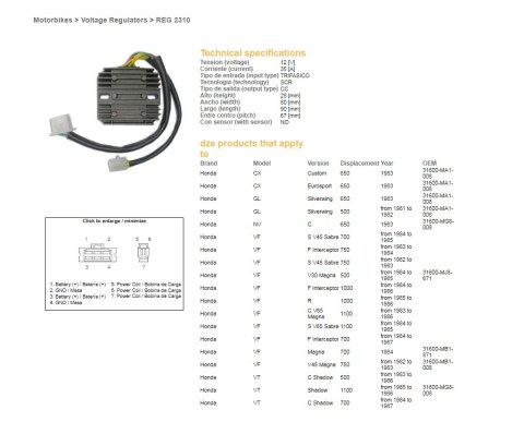 DZE REGULATOR NAPIĘCIA HONDA CX 650 '83; GL 650 '83; VF 700S '84-'85; VF 750F/S/C '84-'85; VF 1000/1100R/F/C '84-'86 (ESR650) DZE REGULATOR NAPIĘCIA HONDA CX 650 '83; GL 650 '83; VF 700S '84-'85; VF 750F/S/C '84-'85; VF 1000/1100R/F/C '84-'86 (ESR650)