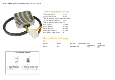 DZE REGULATOR NAPIĘCIA HONDA NX 650 DOMINATOR '88-'91 (SH532B) (31600-MN9-000) DZE REGULATOR NAPIĘCIA HONDA NX 650 DOMINATOR '88-'91 (SH532B) (31600-MN9-000)
