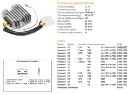 DZE REGULATOR NAPIĘCIA KAWASAKI KZ550/650/750/1000 (ESR370,SH530-12K,21066-1008,RGU-406)