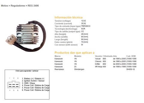 DZE REGULATOR NAPIĘCIA KAWASAKI VN 800 VULKAN '95-'05; VN 800 CLASSIC '96-'05; VN 800 DRIFTER '00-'06; ZX6R '98-'92 (35A) (ESR26 DZE REGULATOR NAPIĘCIA KAWASAKI VN 800 VULKAN '95-'05; VN 800 CLASSIC '96-'05; VN 800 DRIFTER '00-'06; ZX6R '98-'92 (35A) (ESR26