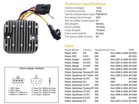DZE REGULATOR NAPIĘCIA POLARIS SPORTSMAN EFI 500/700/800; RANGER EFI 500/700/800 (12V/35A) (4012384, 4011569, 4011925) (ESR826) DZE REGULATOR NAPIĘCIA POLARIS SPORTSMAN EFI 500/700/800; RANGER EFI 500/700/800 (12V/35A) (4012384, 4011569, 4011925) (ESR826)