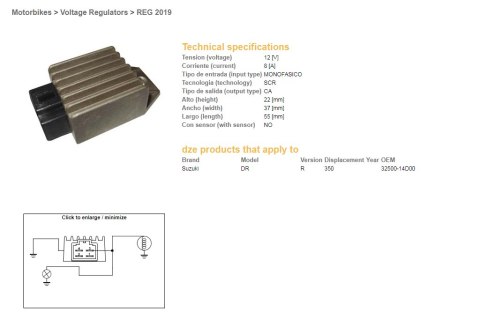 DZE REGULATOR NAPIĘCIA SUZUKI DR 250 '90-'93; DR 350 '90-'99; RMX 250 '89-'98 (32500-14D00) 12V/8A DZE REGULATOR NAPIĘCIA SUZUKI DR 250 '90-'93; DR 350 '90-'99; RMX 250 '89-'98 (32500-14D00) 12V/8A