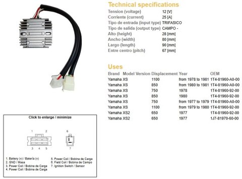 DZE REGULATOR NAPIĘCIA YAMAHA XS 650 '77; XS 750 '77-'79; XS 850 '80-'81; XS 1100 '79-'81 (1T4-81960-92-00, 1T4-81960-A0-00) (ES DZE REGULATOR NAPIĘCIA YAMAHA XS 650 '77; XS 750 '77-'79; XS 850 '80-'81; XS 1100 '79-'81 (1T4-81960-92-00, 1T4-81960-A0-00) (ES