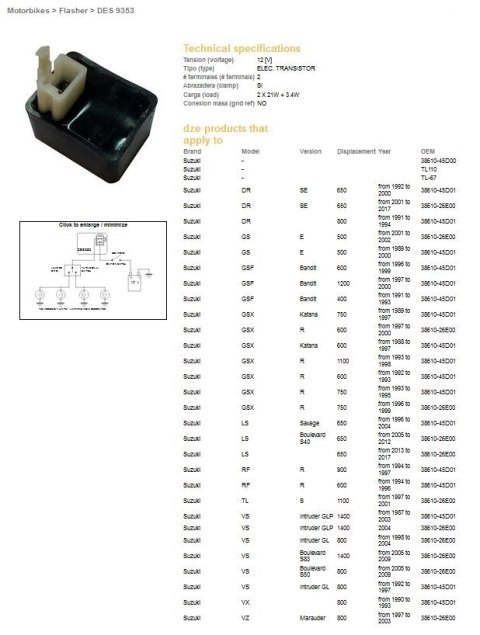 DZE PRZERYWACZ KIERUNKOWSKAZÓW SUZUKI GSF 400/600/1200, VS 800/1400, GS500E, VZ800, GSX 600/750F, RF, TL (38610-45D01, 38610-26E DZE PRZERYWACZ KIERUNKOWSKAZÓW SUZUKI GSF 400/600/1200, VS 800/1400, GS500E, VZ800, GSX 600/750F, RF, TL (38610-45D01, 38610-26E