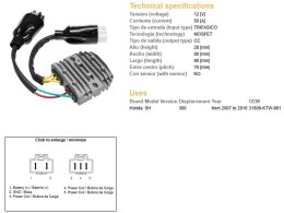 DZE REGULATOR NAPIĘCIA HONDA SH 300 '07-'10 (OEM 31600-KTW-901) MOSFET (50A)