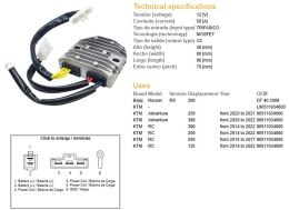 DZE REGULATOR NAPIĘCIA KTM RC 125 '14-'22; RC 200 '14-'22; RC 250 '15-'17; 250 ADVENTURE '20-'21; 390 ADVENTURE '20-'22 (OEM 905