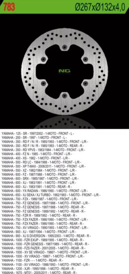 NG TARCZA HAMULCOWA PRZÓD/TYŁ YAMAHA XJ 600/900, XJR1300, MT01, XV 750/1100 (267X132X4) (6x8,25mm)