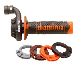 DOMINO ROLGAZ KOMPLETNY Z MANETKAMI OFF ROAD KTM/HUSQVARNA/GASGAS 4T (CZARNA OBUDOWA) KOLOR CZARNY/POMARAŃCZOWY