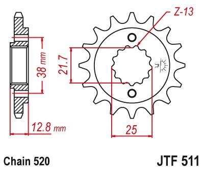 JT ZĘBATKA PRZEDNIA 511 15 Z GUMĄ KAWASAKI KLR 650 '90-'14 (51115JTRB) (ŁAŃC. 520) JT ZĘBATKA PRZEDNIA 511 15 Z GUMĄ KAWASAKI KLR 650 '90-'14 (51115JTRB) (ŁAŃC. 520)