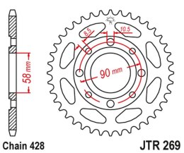JT ZĘBATKA TYLNA 269 51 HONDA CG 125 '02-'05, CM 125 '82-'97, CB 125T '82-'88, DAELIM VC 125 '96-'99 (26951JT) (ŁAŃC. 428)