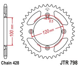JT ZĘBATKA TYLNA 798 50 SUZUKI RM 80 '83-01, YAMAHA YZ 85 '02-24 (79850JT) (ŁAŃC. 428)