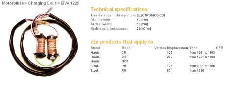 DZE CEWKA WZBUDZENIA (2SZT. = KPL.) HONDA CR 125R '81-'83; CR 250R '81-'83; SUZUKI RM 80 '80; RM 125 '81-'88 DZE CEWKA WZBUDZENIA (2SZT. = KPL.) HONDA CR 125R '81-'83; CR 250R '81-'83; SUZUKI RM 80 '80; RM 125 '81-'88