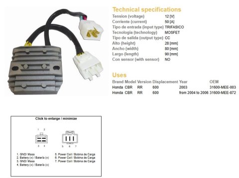 DZE REGULATOR NAPIĘCIA HONDA CBR 600RR '03-'06 (50A) (31600-MEE-872;31600-MEE-003) (ESR430;ESR436)