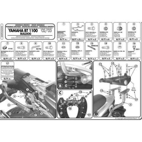 KAPPA STELAŻ KUFRA CENTRALNEGO YAMAHA BT 1100 BULLDOG (02-09) ( BEZ PŁYTY ) KAPPA STELAŻ KUFRA CENTRALNEGO YAMAHA BT 1100 BULLDOG (02-09) ( BEZ PŁYTY )