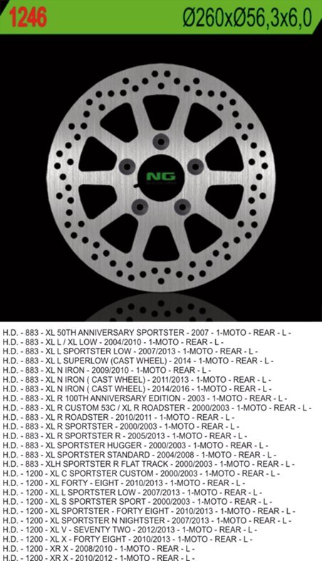 NG TARCZA HAMULCOWA TYŁ HARLEY DAVIDSON 883/1200 (260X56,3X6) (5X10,5MM) NG TARCZA HAMULCOWA TYŁ HARLEY DAVIDSON 883/1200 (260X56,3X6) (5X10,5MM)