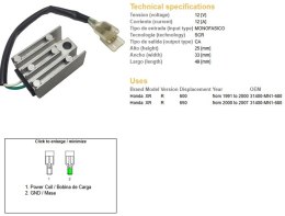 DZE REGULATOR NAPIĘCIA HONDA XR 600R '91-'00; XR 650R '00-'07 (OEM 31400-MN1-680) (12A)