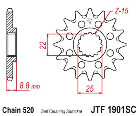 JT ZĘBATKA PRZEDNIA 1248 16 KTM SX/EXC '91-'25 SAMOOCZYSZCZAJĄCA (124816JT) (ŁAŃC. 520)