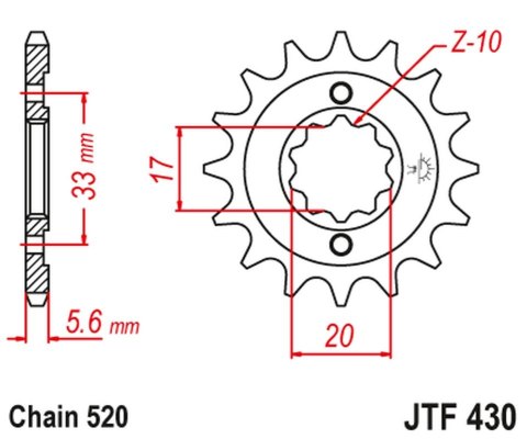 JT ZĘBATKA PRZEDNIA 430 14 KAWASAKI KXF 250 '04-'05, SUZUKI RMZ 250 '04-'05 (43014JT) (ŁAŃC. 520) JT ZĘBATKA PRZEDNIA 430 14 KAWASAKI KXF 250 '04-'05, SUZUKI RMZ 250 '04-'05 (43014JT) (ŁAŃC. 520)