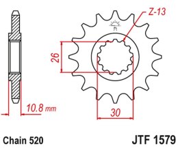 JT ZĘBATKA PRZEDNIA 579M 15 YAMAHA YZF R1 '98-21', FZ-1 '10-15' (579M15JT) (ŁAŃC. 520) KONWERSJA