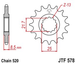JT ZĘBATKA PRZEDNIA 585 14 KAWASAKI ZX-6R/RR '07-17, YAMAHA XTZ 750 '90-'98 (58514JT) (ŁAŃC. 520) (-2)