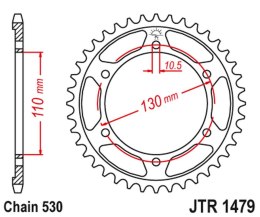 JT ZĘBATKA TYLNA 241 48 YAMAHA YZF-R1 1000 '09-14' (24148JT) (ŁAŃC.530) (CZARNA)