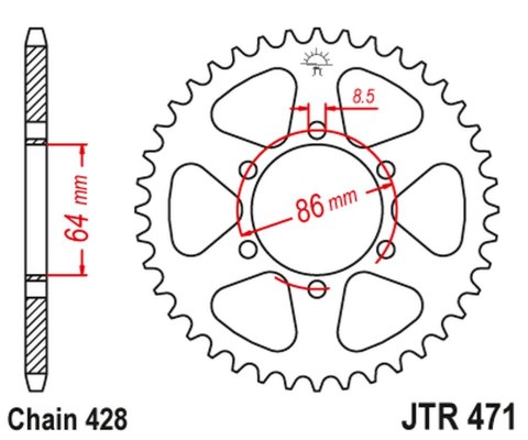 JT ZĘBATKA TYLNA 471 45 KAWASAKI KE 125 '76-87', KE 175 '76-78' (47145JT) (ŁAŃC.428) NA ZAMÓWIENIE JT ZĘBATKA TYLNA 471 45 KAWASAKI KE 125 '76-87', KE 175 '76-78' (47145JT) (ŁAŃC.428) NA ZAMÓWIENIE