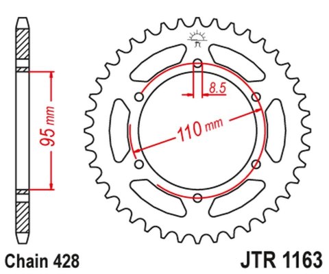 JT ZĘBATKA TYLNA 486 45 CAGIVA 125 ELEFANT/STX ALETTA ROSSA '83-88' (48645JT) (ŁAŃC. 428) JT ZĘBATKA TYLNA 486 45 CAGIVA 125 ELEFANT/STX ALETTA ROSSA '83-88' (48645JT) (ŁAŃC. 428)