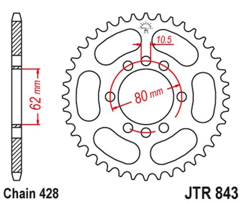JT ZĘBATKA TYLNA 843 47 YAMAHA DT 80LC '83-84 (-1), DT 125LC (-2), SR 125 '80-'94 (-2) (84347JT) (ŁAŃC. 428) JT ZĘBATKA TYLNA 843 47 YAMAHA DT 80LC '83-84 (-1), DT 125LC (-2), SR 125 '80-'94 (-2) (84347JT) (ŁAŃC. 428)