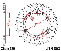 JT ZĘBATKA TYLNA 856 43 ALUMINIOWA RACELITE YAMAHA YZ/YZF '88-'98 (85643JTA) (ŁAŃC. 520) KOLOR CZARNY