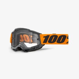 100 PROCENT GOGLE ACCURI 2 ENDURO MOTO ORANGE - DUAL CLEAR LENS - KOLOR CZARNY/POMARAŃCZOWY SZYBKA PRZEŹROCZYSTA PODWÓJNA