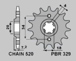 PBR ZĘBATKA PRZEDNIA 329 14 18NC AJP PR3 200 ENDURO '09-'15, HONDA CA 125 REBEL '95-'01, MBX 125F '84-'85, MTX 125R '83-'94, NS 