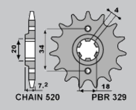 PBR ZĘBATKA PRZEDNIA 329 14 18NC AJP PR3 200 ENDURO '09-'15, HONDA CA 125 REBEL '95-'01, MBX 125F '84-'85, MTX 125R '83-'94, NS PBR ZĘBATKA PRZEDNIA 329 14 18NC AJP PR3 200 ENDURO '09-'15, HONDA CA 125 REBEL '95-'01, MBX 125F '84-'85, MTX 125R '83-'94, NS