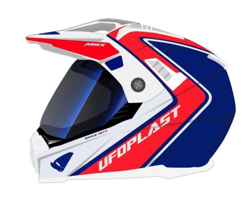 UFO KASK ARIES OFFROAD / DUAL / TOURER / CROSSOVER Z SZYBĄ, DASZKIEM I BLENDĄ PRZECIWSŁONECZNĄ KOLOR BIAŁY/CZERWONY/NIEBIESKI RO UFO KASK ARIES OFFROAD / DUAL / TOURER / CROSSOVER Z SZYBĄ, DASZKIEM I BLENDĄ PRZECIWSŁONECZNĄ KOLOR BIAŁY/CZERWONY/NIEBIESKI RO