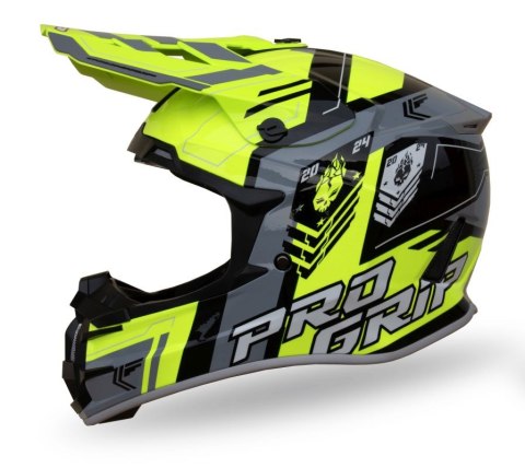 PROGRIP KASK CROSS PG3080 SPIRITS KOLOR ŻÓŁTY FLUO CZARNY SZARY ROZM. S (380-347) ( HOMOLOGACJA ECE 22R06, ZAPIĘCIE DD )