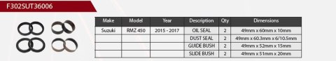 SHOWA 2024/07 ZESTAW NAPRAWCZY AMORTYZATORA PRZEDNIEGO SUZUKI RMZ 450 '15-'17, (USZCZELNIACZE OLEJOWE X 2, PYŁOWE X 2, PANEWKI X SHOWA 2024/07 ZESTAW NAPRAWCZY AMORTYZATORA PRZEDNIEGO SUZUKI RMZ 450 '15-'17, (USZCZELNIACZE OLEJOWE X 2, PYŁOWE X 2, PANEWKI X