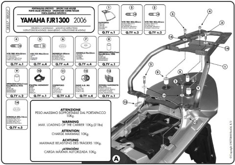 KAPPA STELAŻ KUFRA CENTRALNEGO YAMAHA FJR 1300 (06-12) ( Z PŁYTĄ MONOKEY ) KAPPA STELAŻ KUFRA CENTRALNEGO YAMAHA FJR 1300 (06-12) ( Z PŁYTĄ MONOKEY )