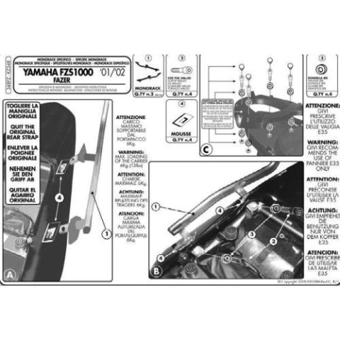 KAPPA STELAŻ KUFRA CENTRALNEGO YAMAHA FZS 1000 FAZER (01-05) ( BEZ PŁYTY ) KAPPA STELAŻ KUFRA CENTRALNEGO YAMAHA FZS 1000 FAZER (01-05) ( BEZ PŁYTY )