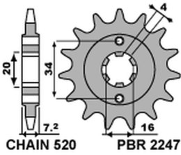 PBR ZĘBATKA PRZEDNIA 2247 13 18NC KTM 125 DUKE 11-16 (-1) (ŁAŃC. 520) (JTF1903.13)