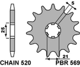 PBR ZĘBATKA PRZEDNIA 569 14 KAWASAKI KX 250 '87-'98, YAMAHA YZ 250 '77-'98 (JTF569.14) (ŁAŃC. 520) (56914JT)