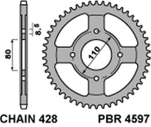 PBR WYPRZEDAZ ZĘBATKA TYLNA 4597 42 C45 HONDA CBF 125 09-14 (JTR1219.42) (ŁAŃC. 428) (MADE IN ITALY)
