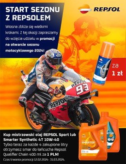 PROMOCJA REPSOL OLEJ SILNIKOWY 4T SMARTER SYNTHETIC 10W40 4L MA2 SYNTETYCZNY + REPSOL SMAR DO ŁAŃCUCHA QUALIFIER CHAIN 400ML - 1