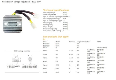 DZE REGULATOR NAPIĘCIA HONDA CMX 250 REBEL '85-'00; CN 250 '87-'01; KYMCO 125/200/250; MALAGUTI; PIAGGIO; SYM (ESR334) (KAM-009- DZE REGULATOR NAPIĘCIA HONDA CMX 250 REBEL '85-'00; CN 250 '87-'01; KYMCO 125/200/250; MALAGUTI; PIAGGIO; SYM (ESR334) (KAM-009-