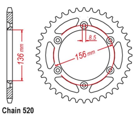 CHT WYPRZEDAŻ ZĘBATKA TYLNA ALUMINIOWA T7075 (ERGAL) 702 52 HUSQVARNA TE/TC 90-14, BETA 350/400/450 RR 4T, CAGIVA 125/250 WMX/WR