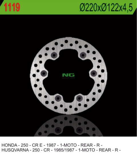 NG TARCZA HAMULCOWA TYŁ HUSQVARNA CR 250 '85-'87 HONDA CR 250 87 ' (220X122X4,5) NG TARCZA HAMULCOWA TYŁ HUSQVARNA CR 250 '85-'87 HONDA CR 250 87 ' (220X122X4,5)