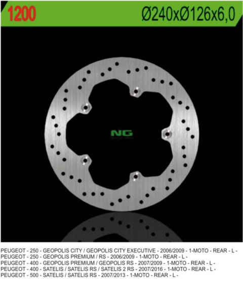 NG TARCZA HAMULCOWA TYŁ PEUGEOT 250/400/500 (240X126X60) (5X6,5MM) NG TARCZA HAMULCOWA TYŁ PEUGEOT 250/400/500 (240X126X60) (5X6,5MM)
