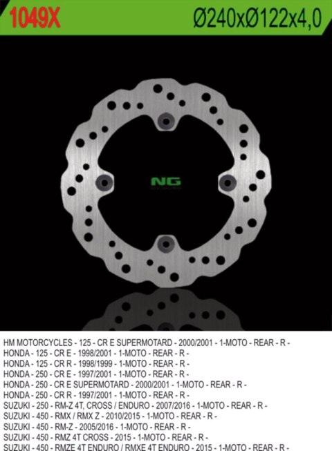 NG TARCZA HAMULCOWA TYŁ SUZUKI RMZ 450 '05-'20, HONDA CR 125 '98-'99, CR 250 '97-'01, RMZ 250 '07-'18 (240X122X4) WAVE NG TARCZA HAMULCOWA TYŁ SUZUKI RMZ 450 '05-'20, HONDA CR 125 '98-'99, CR 250 '97-'01, RMZ 250 '07-'18 (240X122X4) WAVE