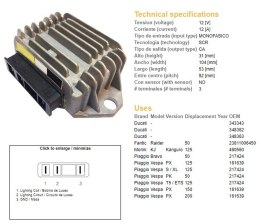 DZE REGULATOR NAPIĘCIA PIAGIO VESPA 50/125/150/200 (OEM 348363-62 / 23811006450 / 460560) (12A)