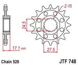 JT ZĘBATKA PRZEDNIA 2250 14 DUCATI 899 PANIGALE '14-'15, 959 PANIGALE '16-'19, (1199 PANIGALE '12-'17 KONWERSJA NA ŁAŃC. 520) (2