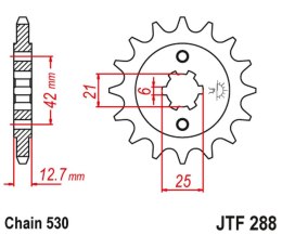 JT ZĘBATKA PRZEDNIA 288 16 HONDA CB 500 FOUR '72-'77, CB 550F/K '75-'80 (28816JT) (ŁAŃC. 530) (-1)